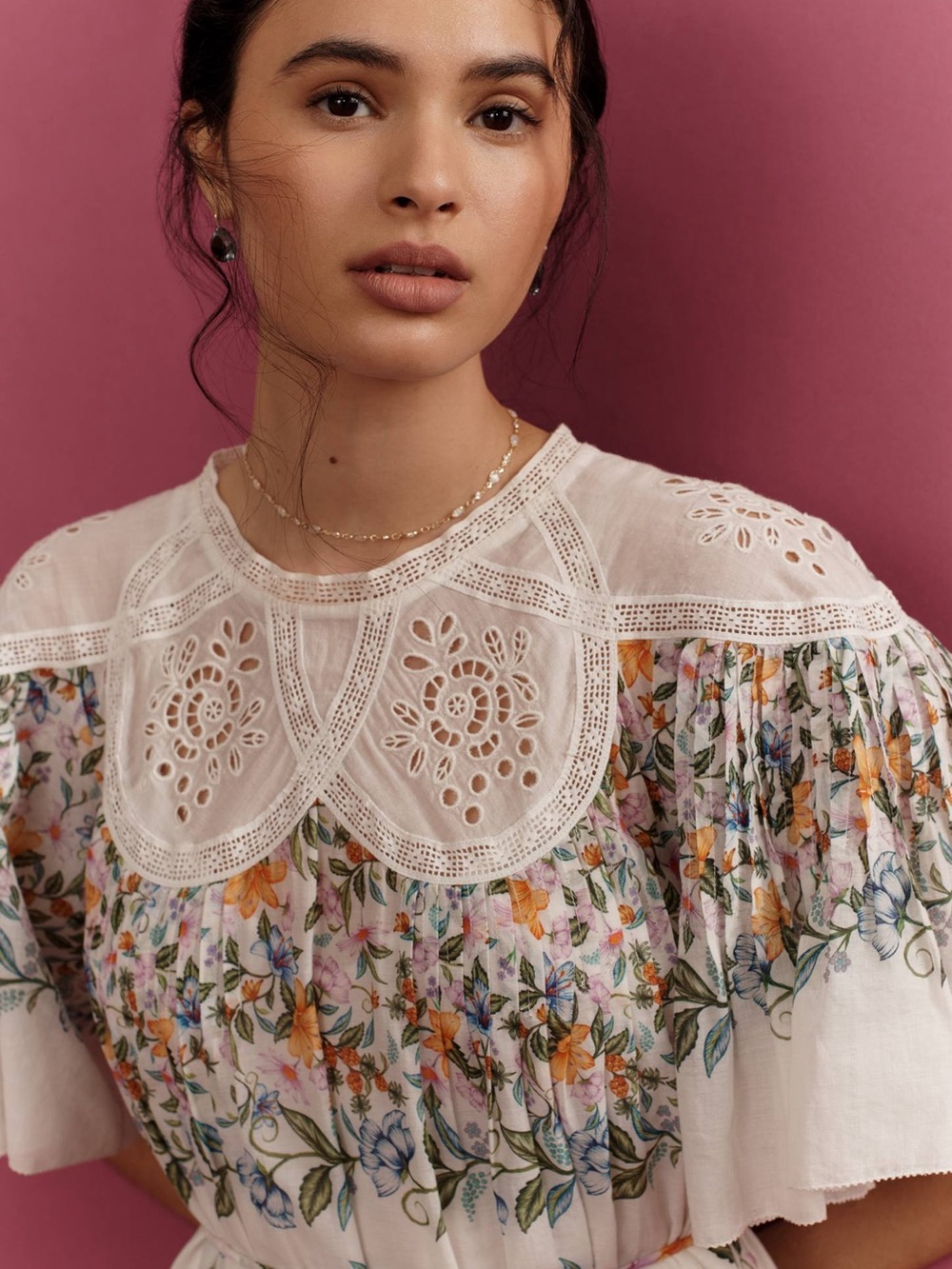 Farm Rio Sweet Bloom Bouquet Short-Sleeve Mini Dress